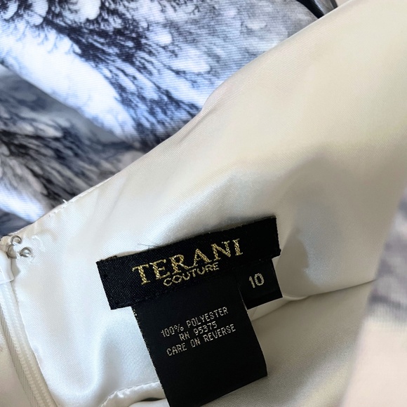 Glamour by Terani Couture Black White Abstract Print Cocktail Dress Size 10 NWT - Picture 5 of 6